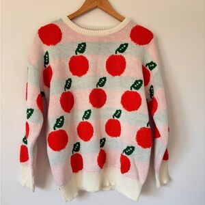 Orange Patterned Orange and White Sweater